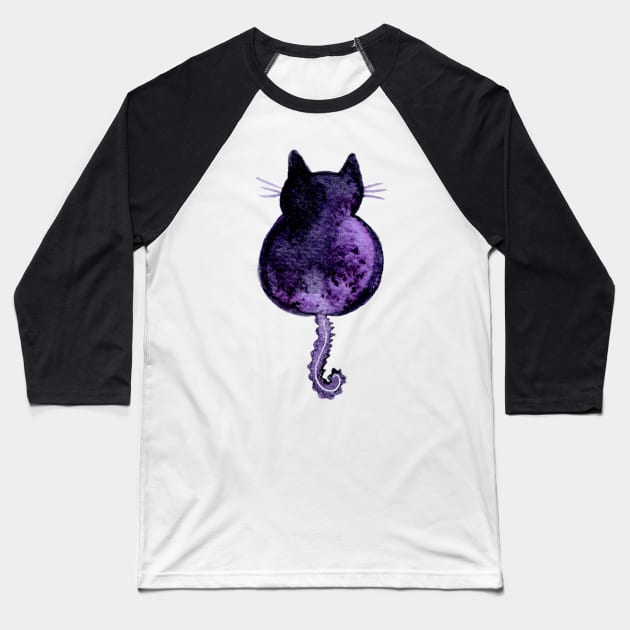 Spooky Cat Silhouette - Watercolor Baseball T-Shirt by Neginmf